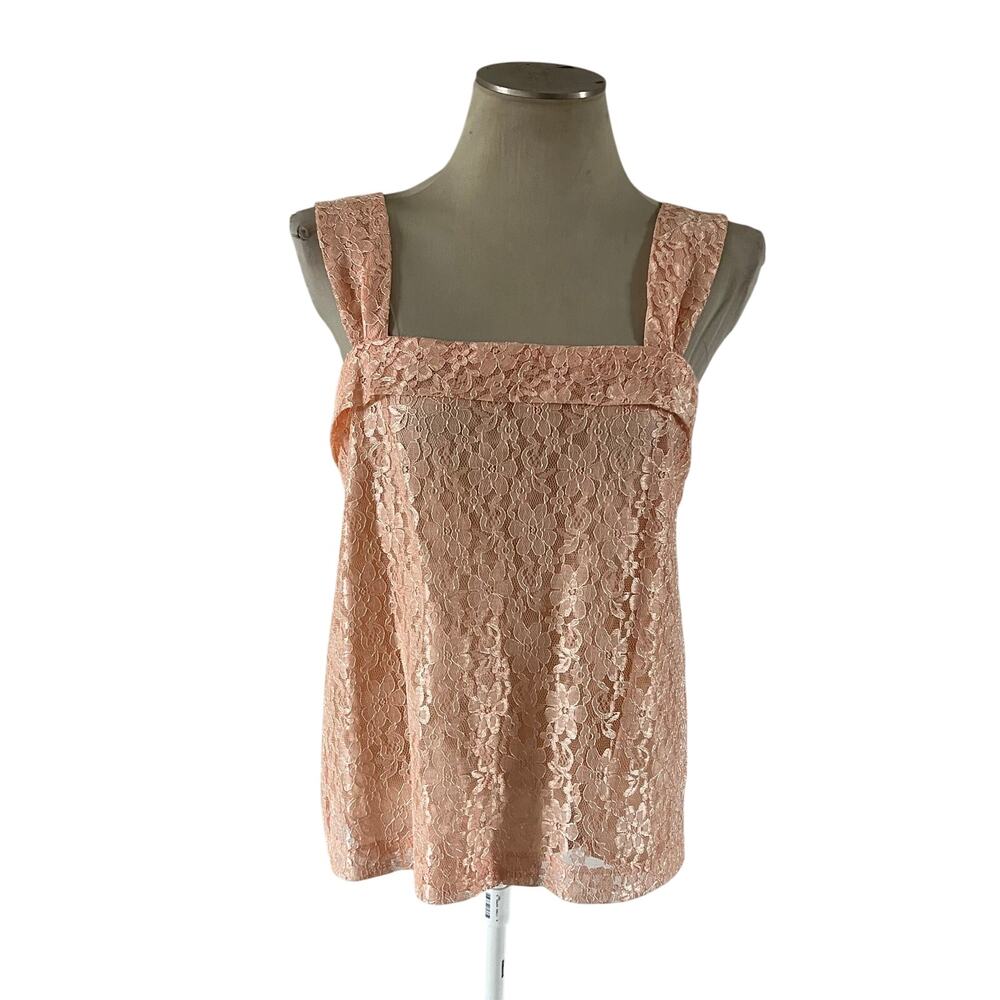 Vtg Y2K 2000s Peach Pink Lace Tank Top Sz 14 Cottagecore Coquetter Romantic